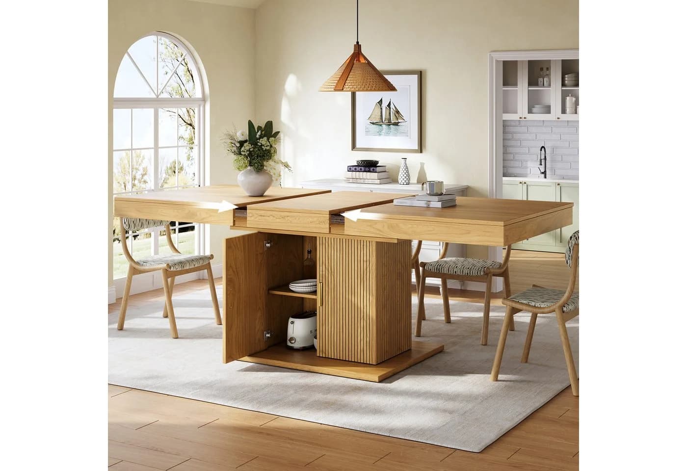 Flieks Ausziehbarer Esstisch mit Stauraum Eiche
