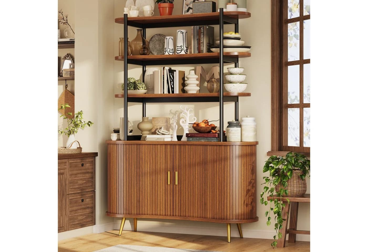 Flieks Sideboard Küchenbuffet mit Schiebetür und Regal Braun - Bild 2