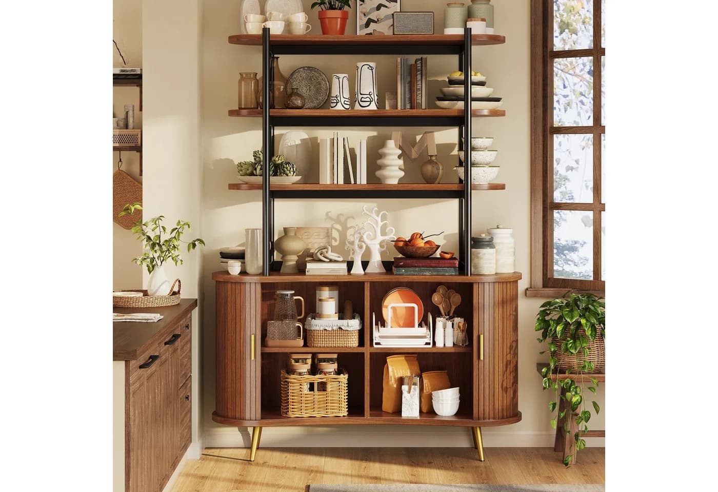 Flieks Sideboard Küchenbuffet mit Schiebetür und Regal Braun - Bild 3