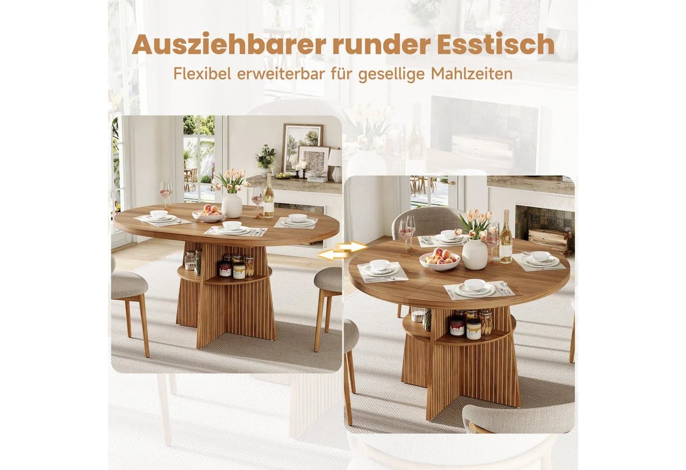 Flieks Ausziehbarer Esstisch Rund/Oval Braun - Bild 5