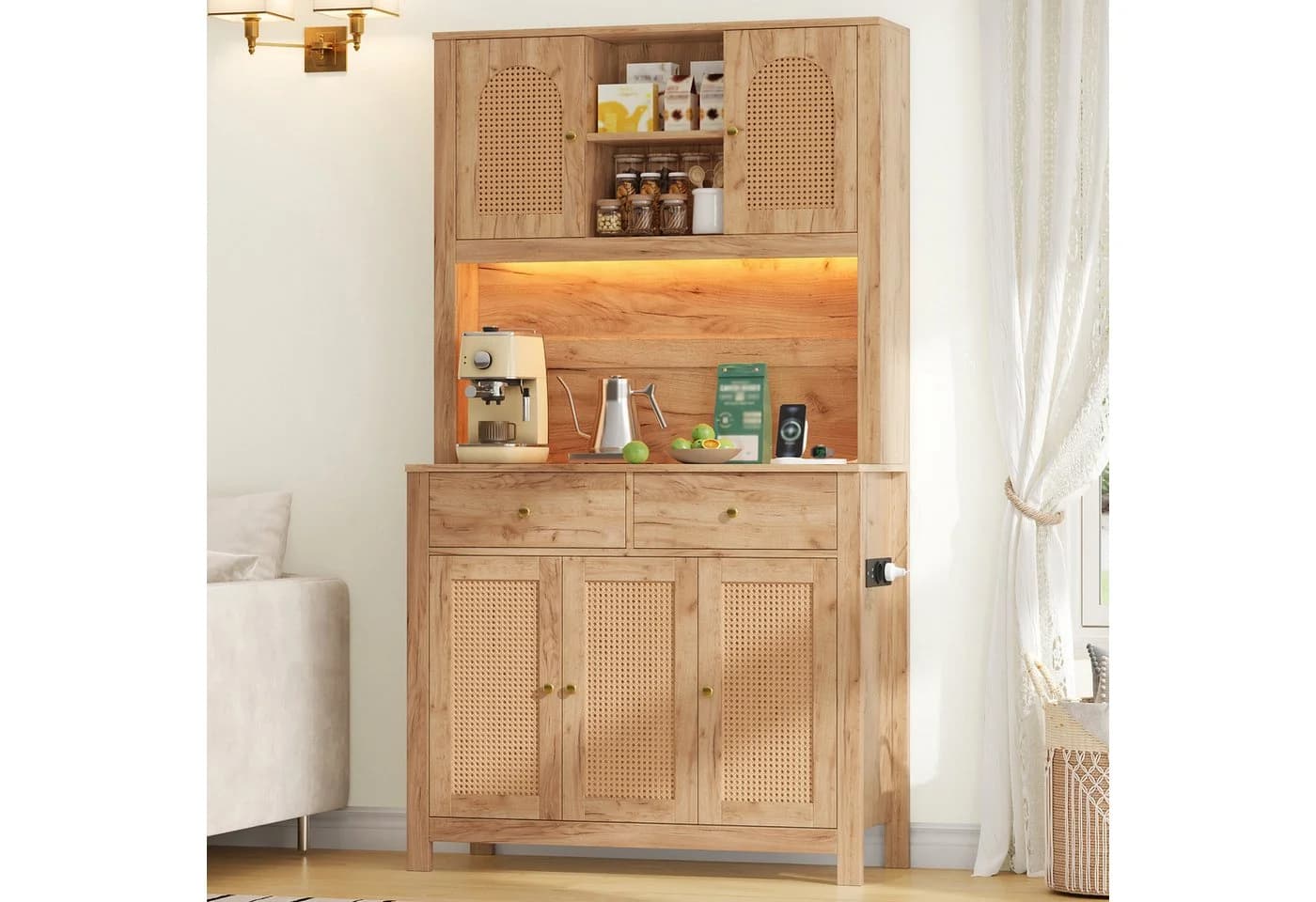 Flieks Küchenbuffet Hochschrank mit LED-Beleuchtung und Steckdosen - Bild 2