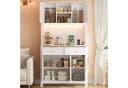 Flieks Küchenbuffet Hochschrank Weiß mit LED, Steckdosen & Rattan Bild 1
