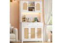 Flieks Küchenbuffet Hochschrank Weiß mit LED, Steckdosen & Rattan Bild 5