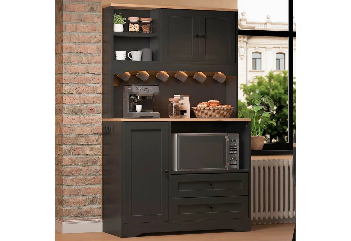 Flieks Küchenbuffet Hochschrank mit LED-Beleuchtung und Steckdosen - Bild 2