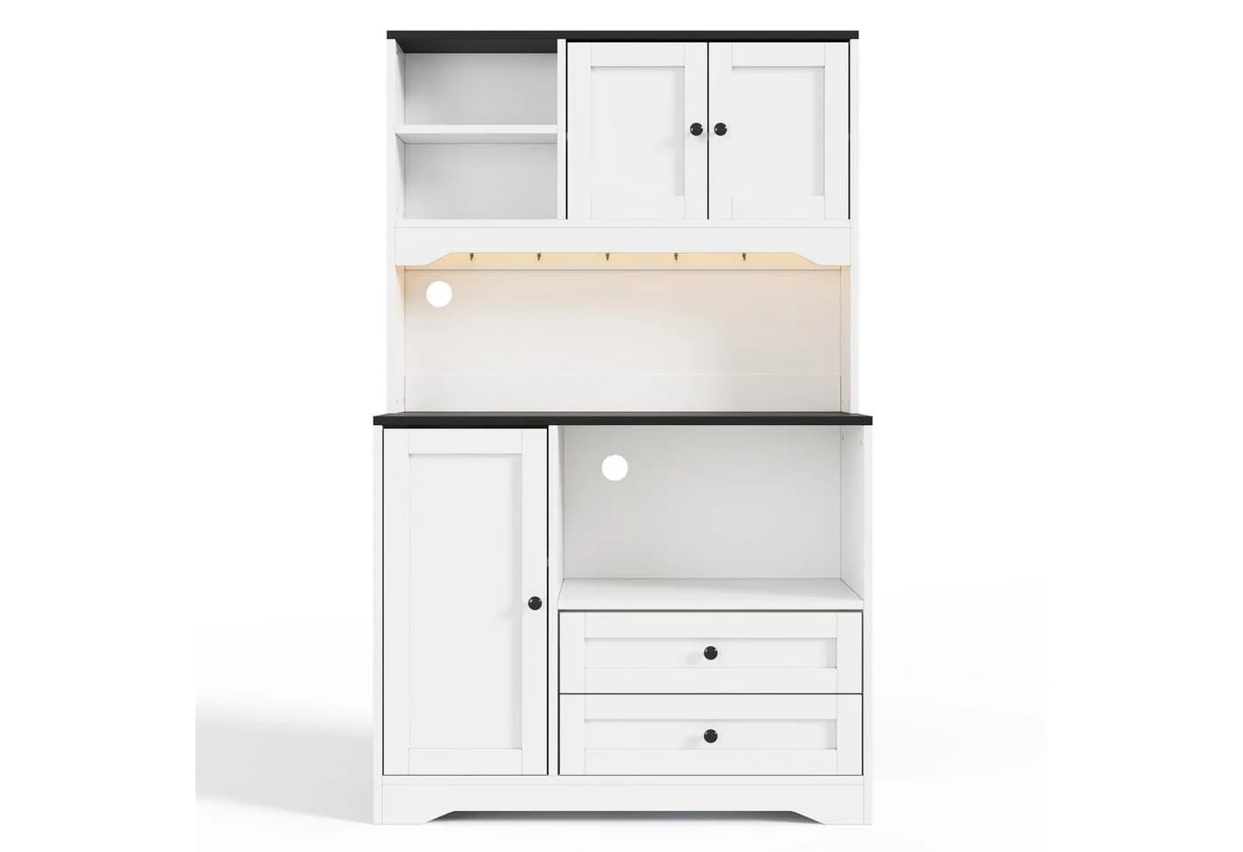 Flieks Küchenbuffet Hochschrank Schwarz/Weiß mit LED, Steckdosen & Haken - Bild 5