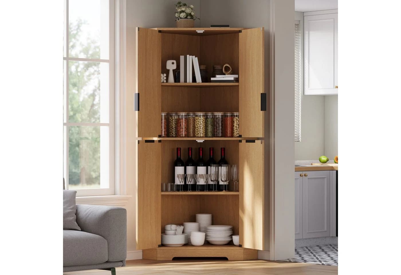 Flieks Eckschrank 4-türig Beige MDF Metall