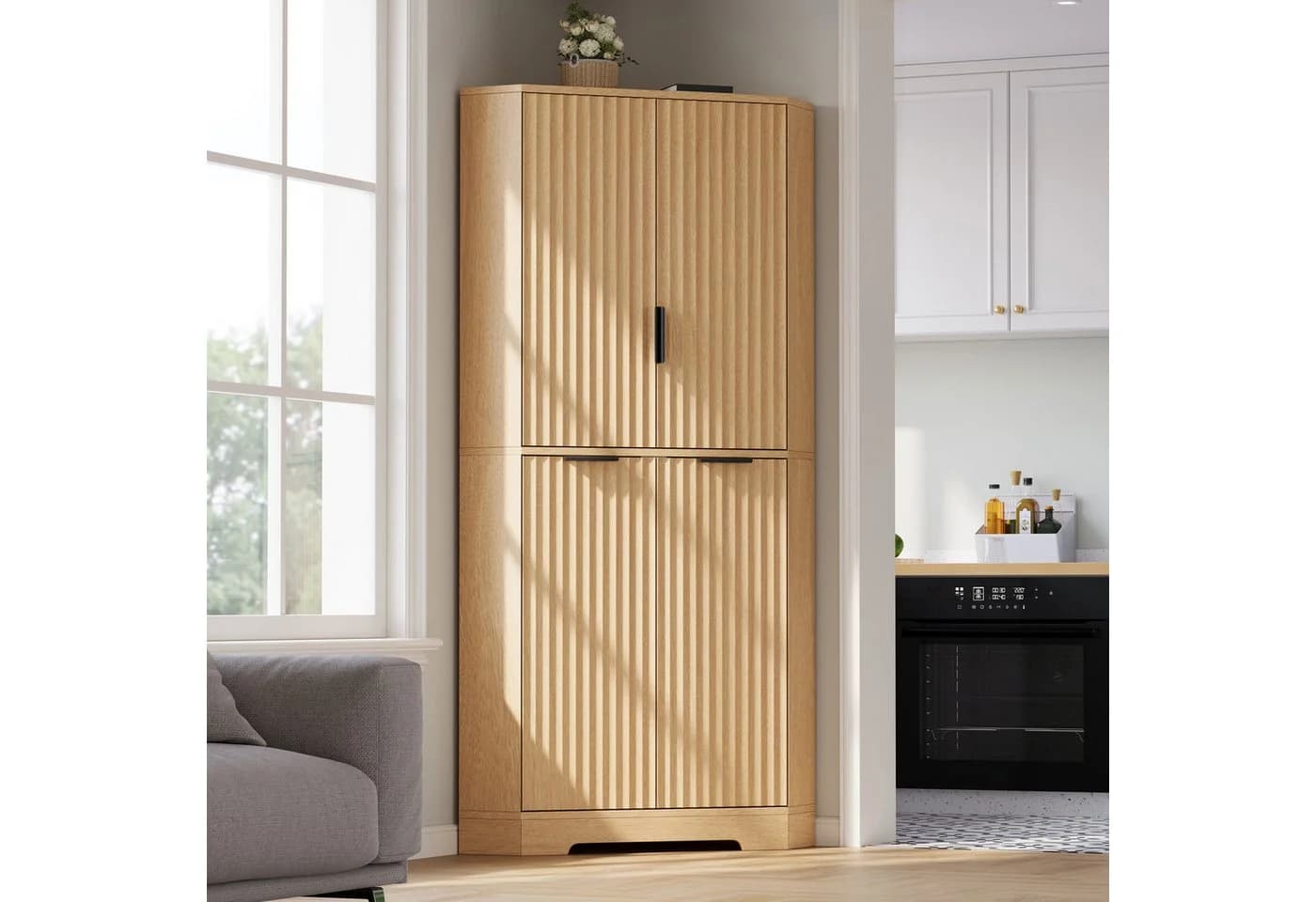 Flieks Eckschrank 4-türig Beige MDF Metall - Bild 2