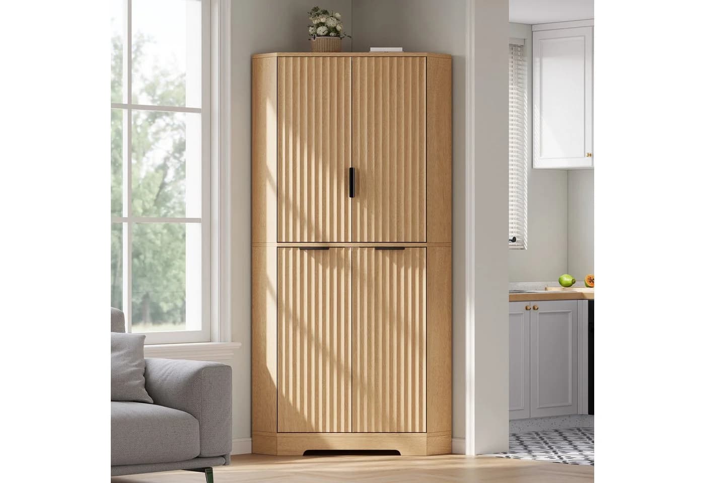 Flieks Eckschrank 4-türig Beige MDF Metall - Bild 4