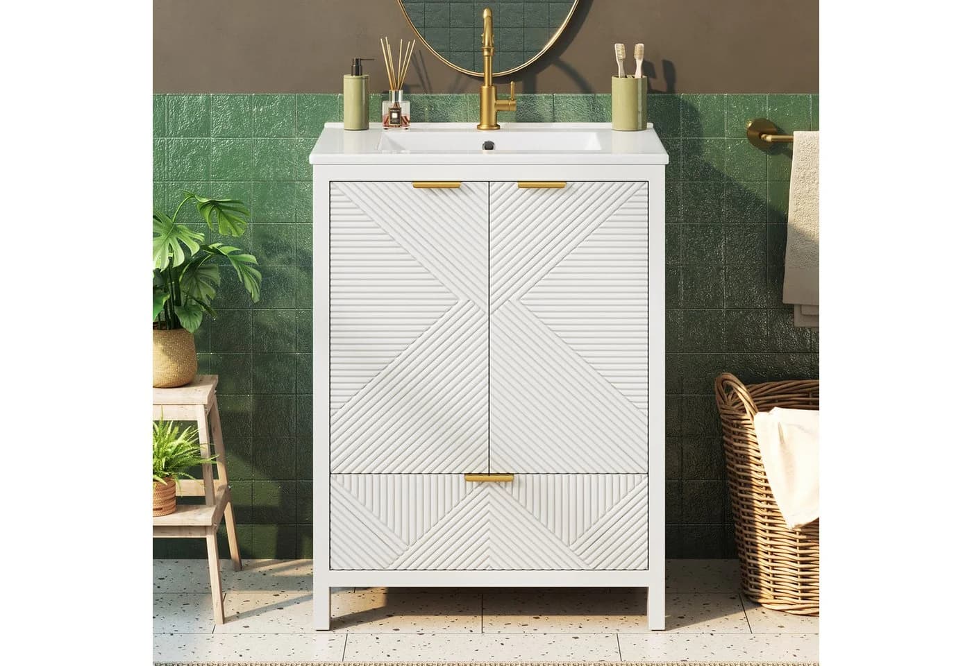 Flieks Waschtischunterschrank mit Waschbecken Weiß Soft-Close - Bild 3