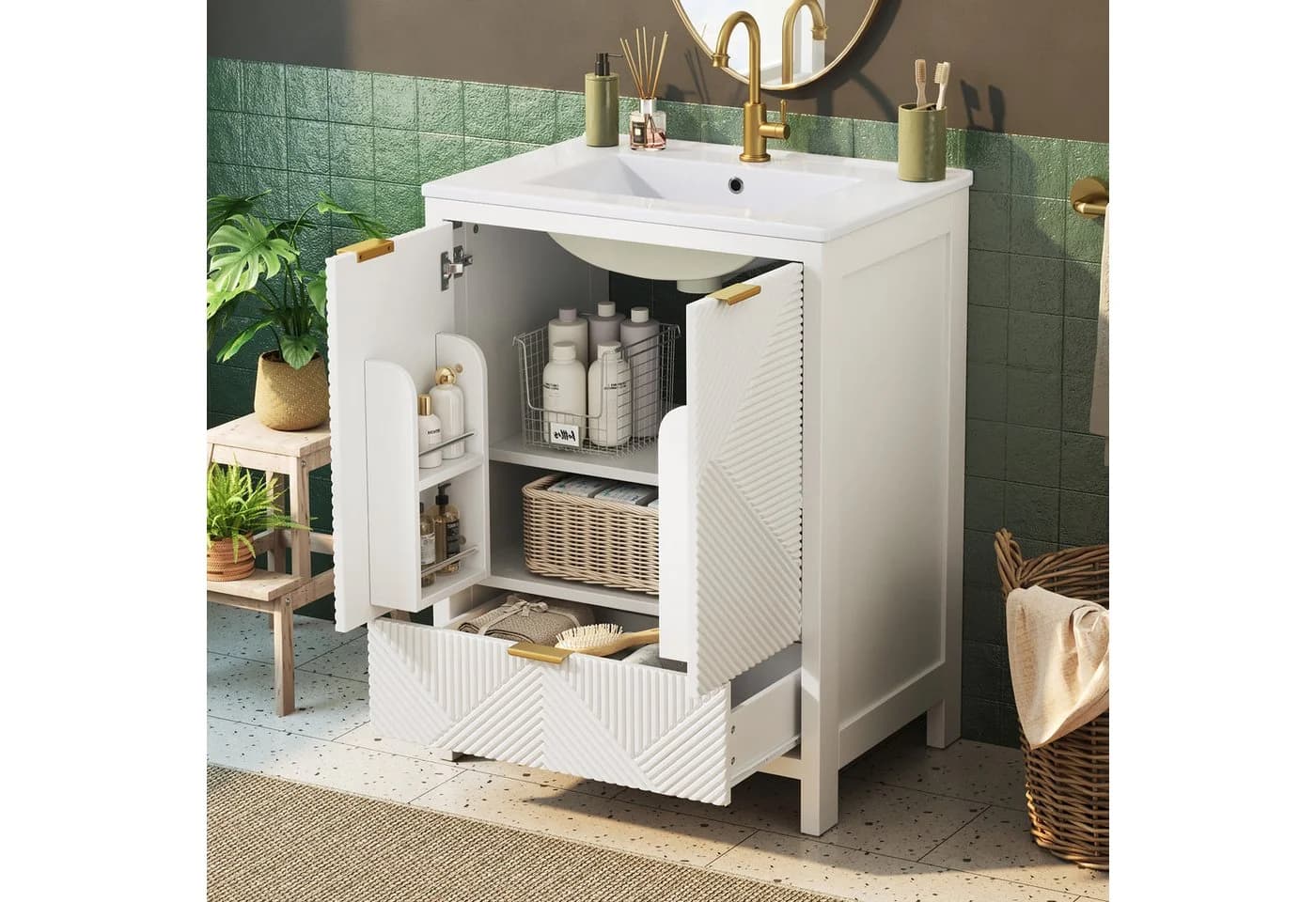 Flieks Waschtischunterschrank mit Waschbecken Weiß Soft-Close - Bild 4