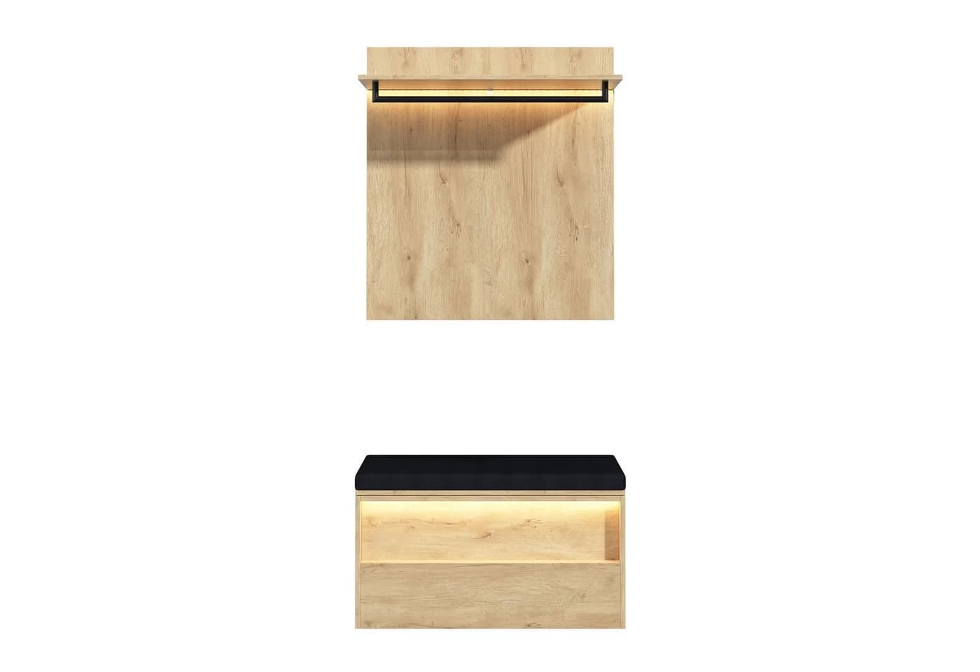 Flieks Garderoben-Set Holzoptik mit LED-Beleuchtung und Sitzbank - Bild 4