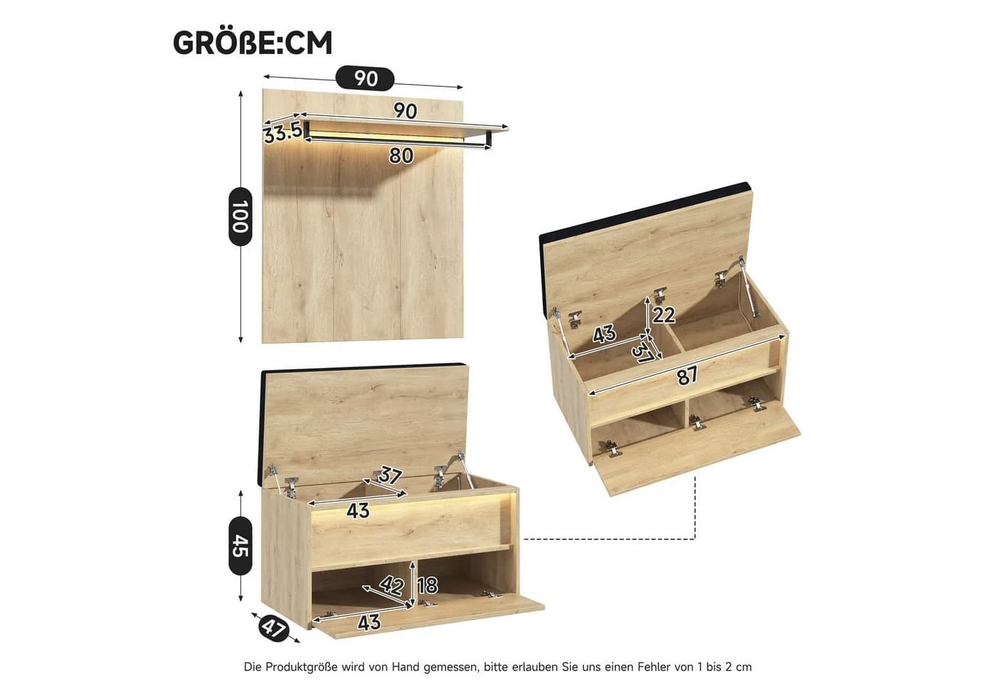 Flieks Garderoben-Set Holzoptik mit LED-Beleuchtung und Sitzbank - Bild 5