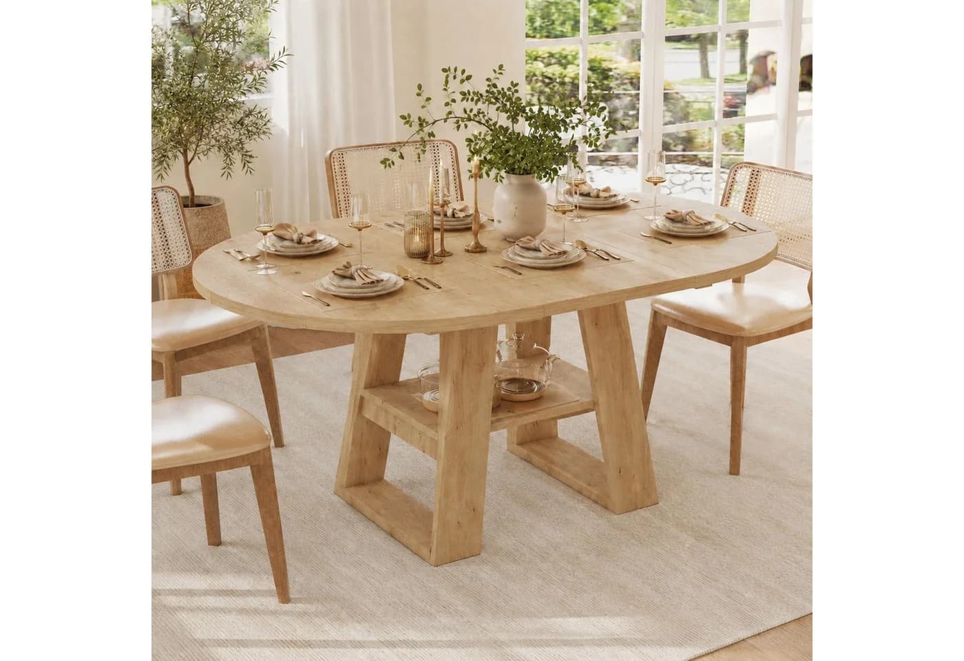 Flieks Ausziehbarer Küchentisch Rund/Oval Holzoptik Natur - Bild 2