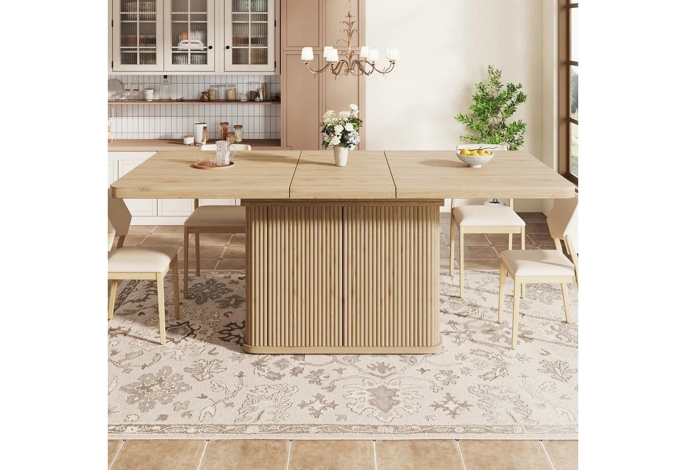 Flieks Ausziehbarer Küchentisch mit Stauraum Holzoptik Beige - Bild 2