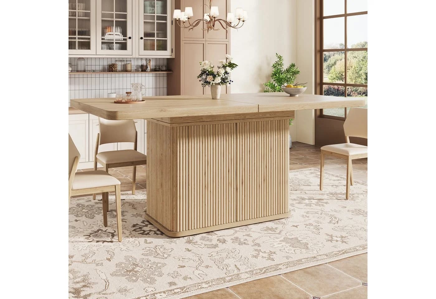Flieks Ausziehbarer Küchentisch mit Stauraum Holzoptik Beige - Bild 3