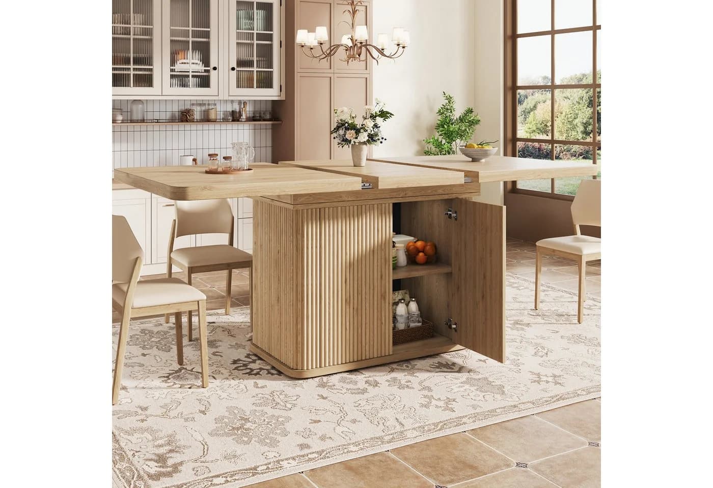 Flieks Ausziehbarer Küchentisch mit Stauraum Holzoptik Beige - Bild 4