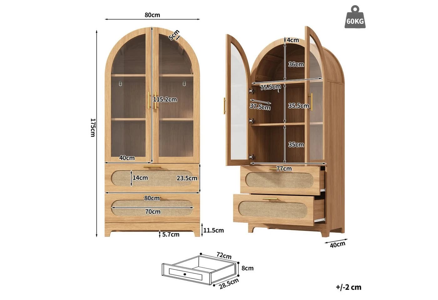 Flieks Vitrine Montmartre-Bogen Retro Walnussholzfarbe Glastüren - Bild 5