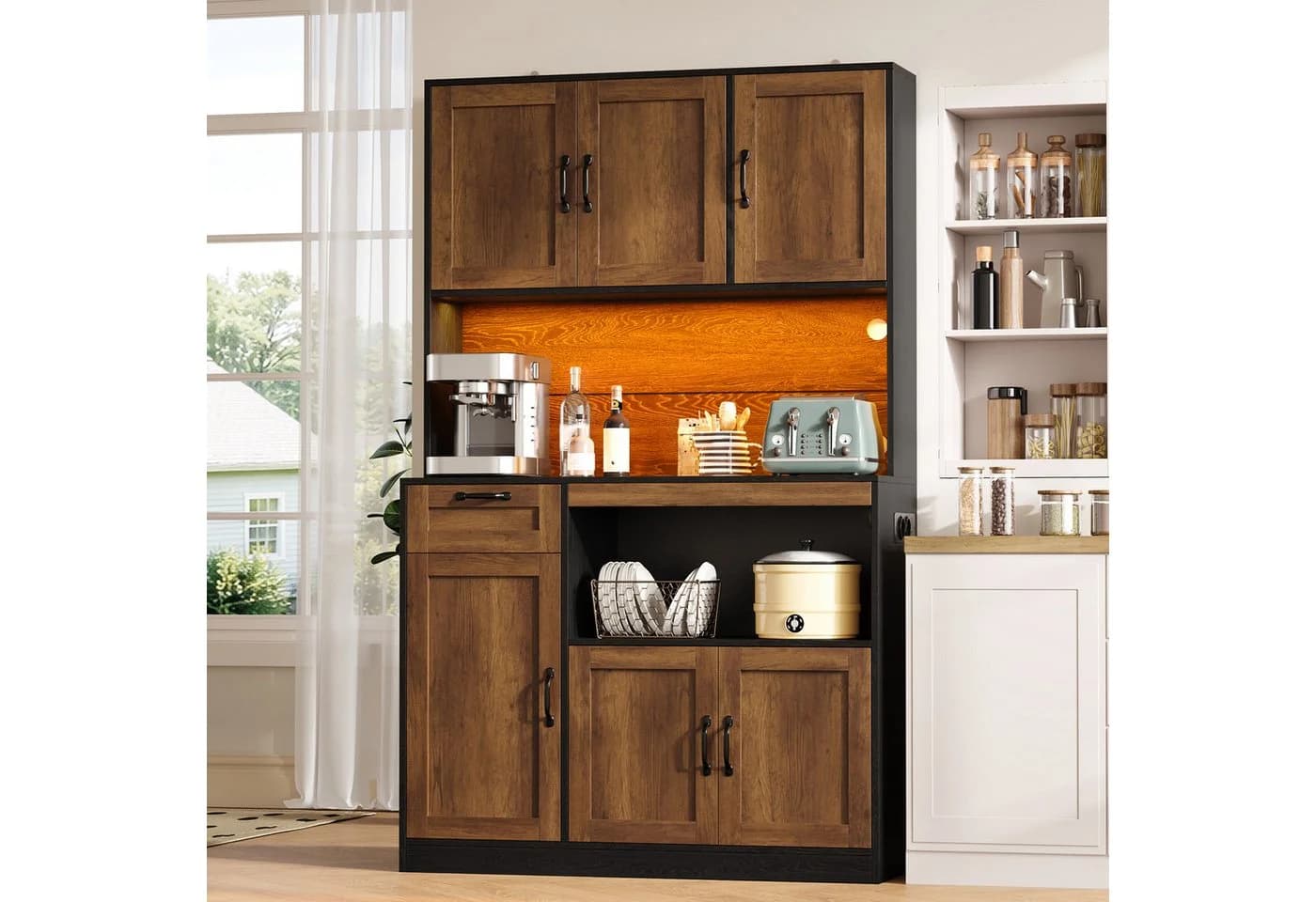 Flieks Küchenbuffet Hochschrank Schwarz mit LED-Beleuchtung - Bild 2