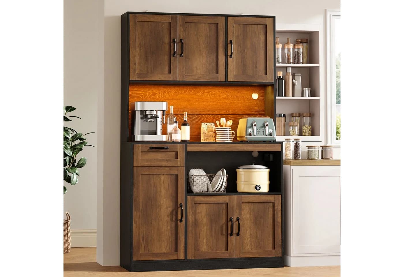 Flieks Küchenbuffet Hochschrank Schwarz mit LED-Beleuchtung - Bild 3