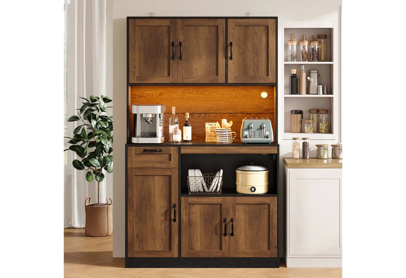Flieks Küchenbuffet Hochschrank Schwarz mit LED-Beleuchtung - Bild 4