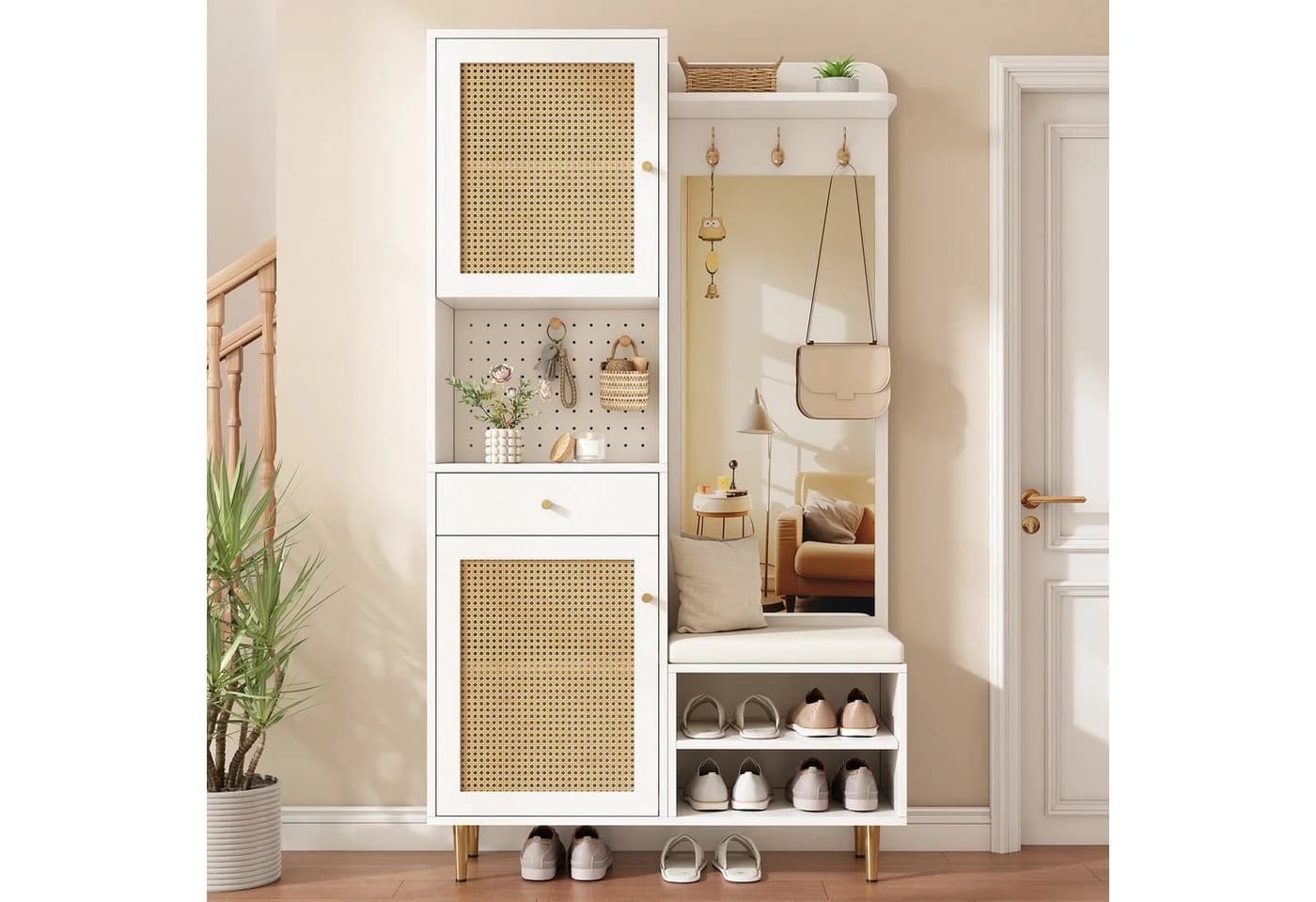 Flieks Garderobenschrank Weiß mit Spiegel, Haken & Schuhregal - Bild 2