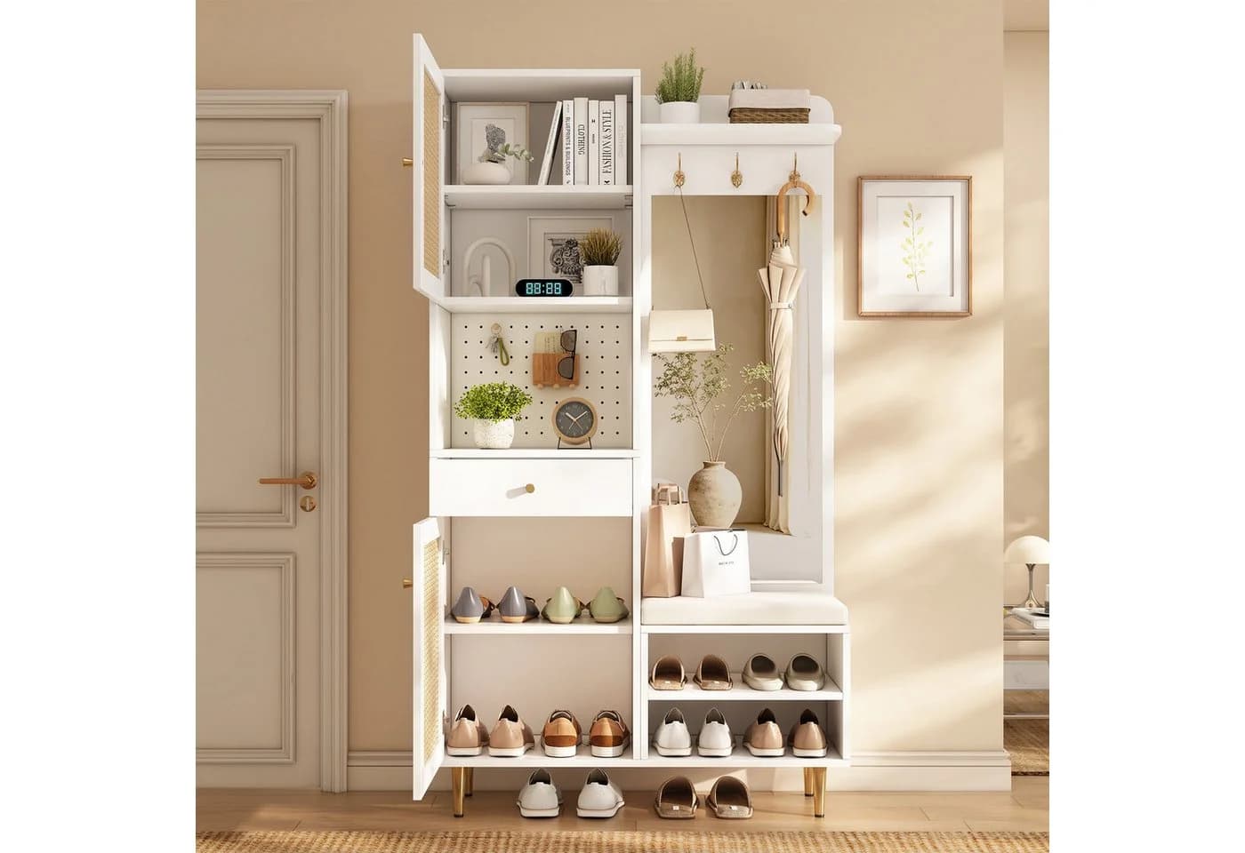 Flieks Garderobenschrank Weiß mit Spiegel, Haken & Schuhregal - Bild 3