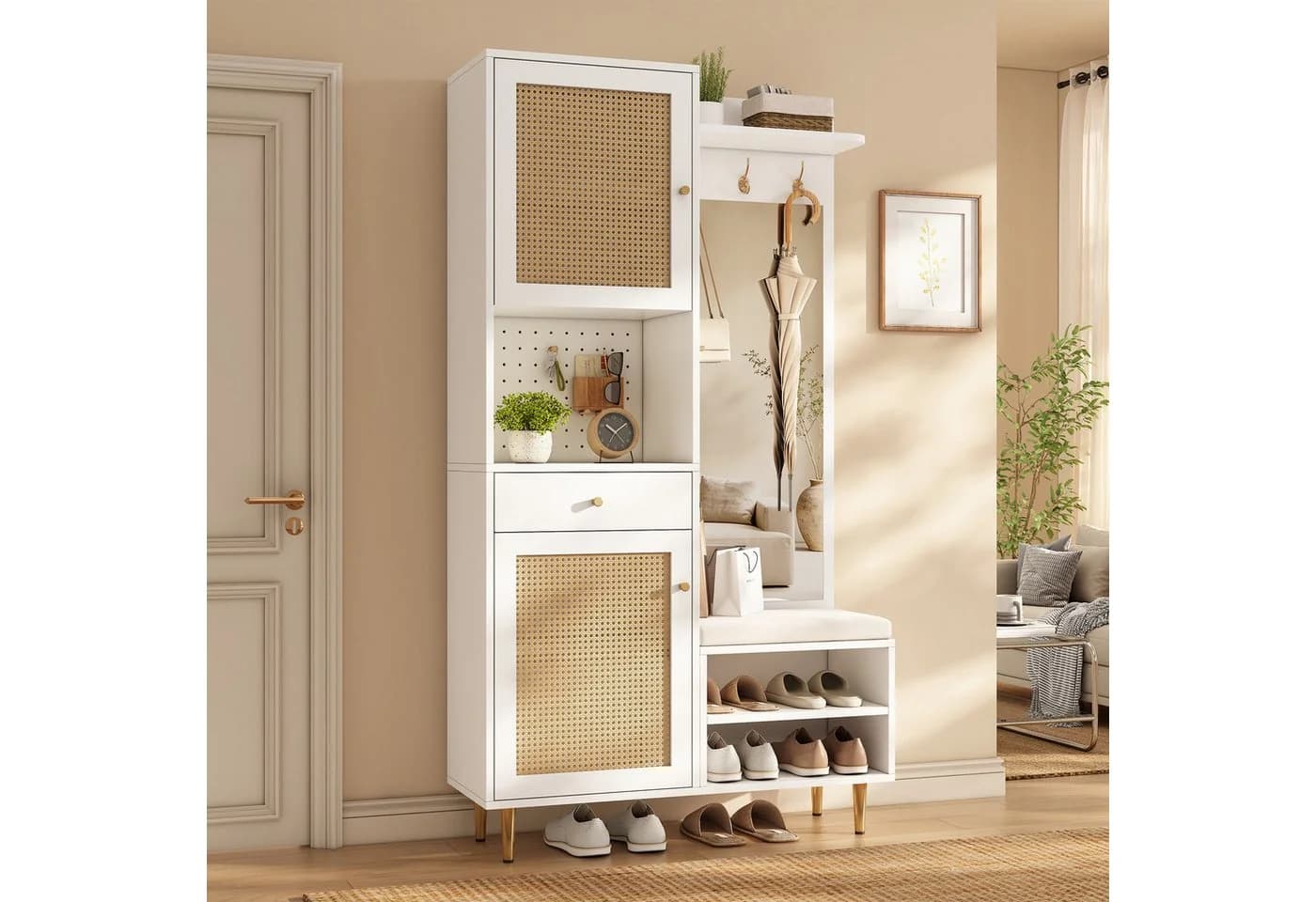 Flieks Garderobenschrank Weiß mit Spiegel, Haken & Schuhregal - Bild 4