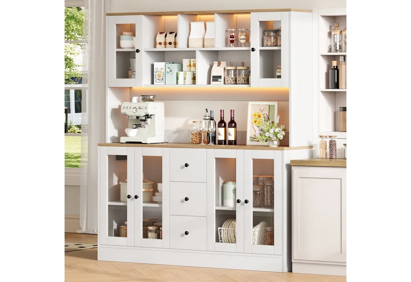 Flieks Küchenbuffet Hochschrank Weiß mit LED & Steckdose - Bild 5