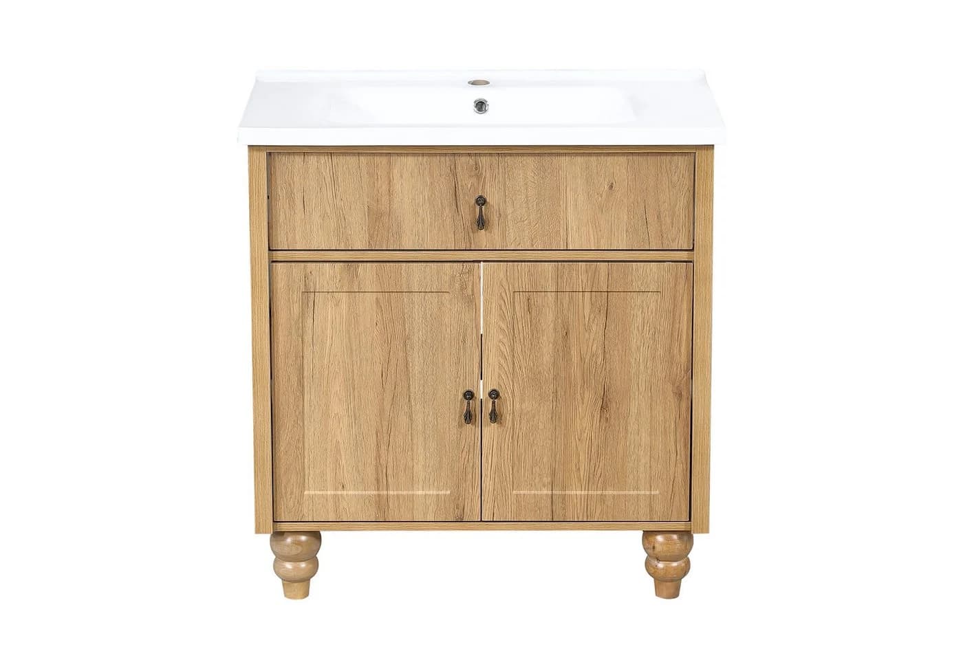 Flieks Waschtischunterschrank mit Waschbecken Retro Massivholzbeine Soft-Close - Bild 5