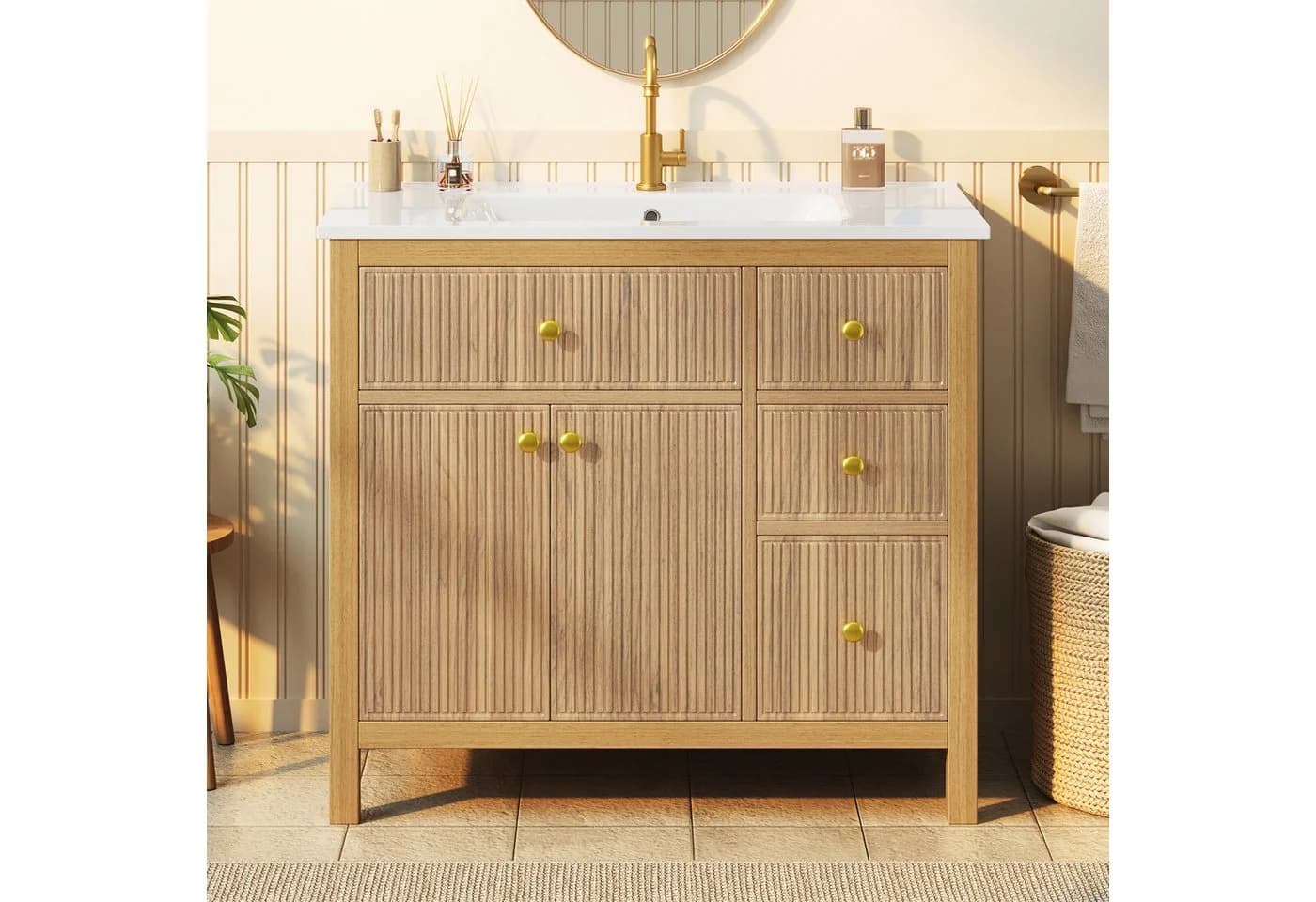 Flieks Waschtischunterschrank mit Waschbecken Eichenfarbe Soft-Close - Bild 2