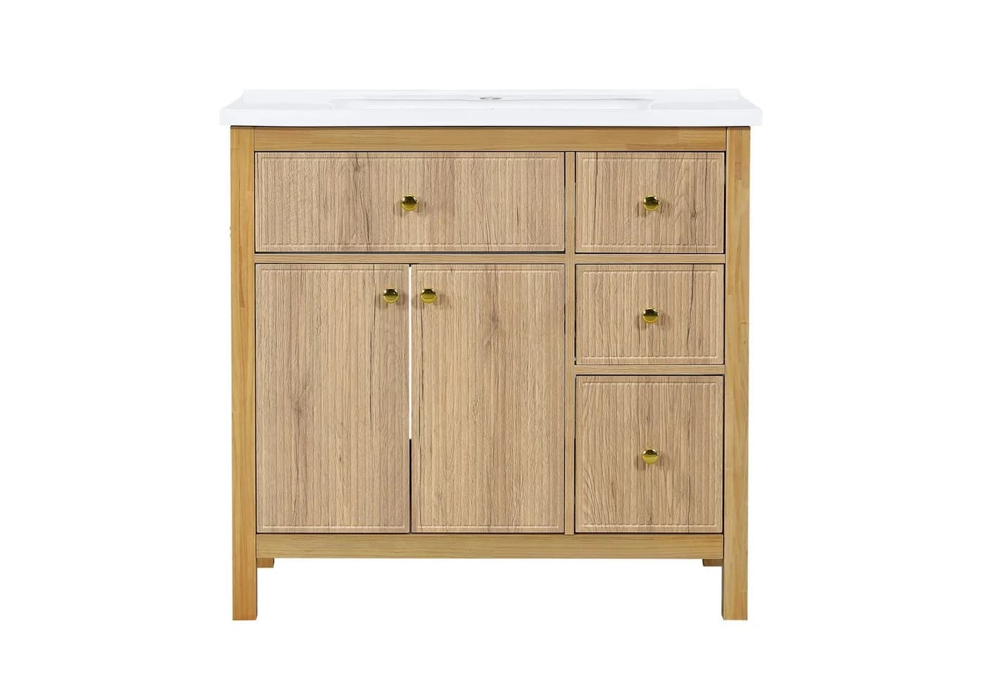 Flieks Waschtischunterschrank mit Waschbecken Eichenfarbe Soft-Close - Bild 5