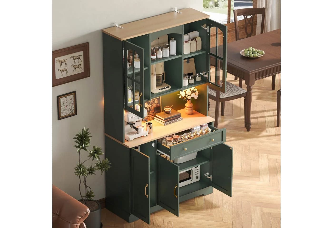 Flieks Küchenbuffet Retro Hochschrank Glasvitrine Grün - Bild 4