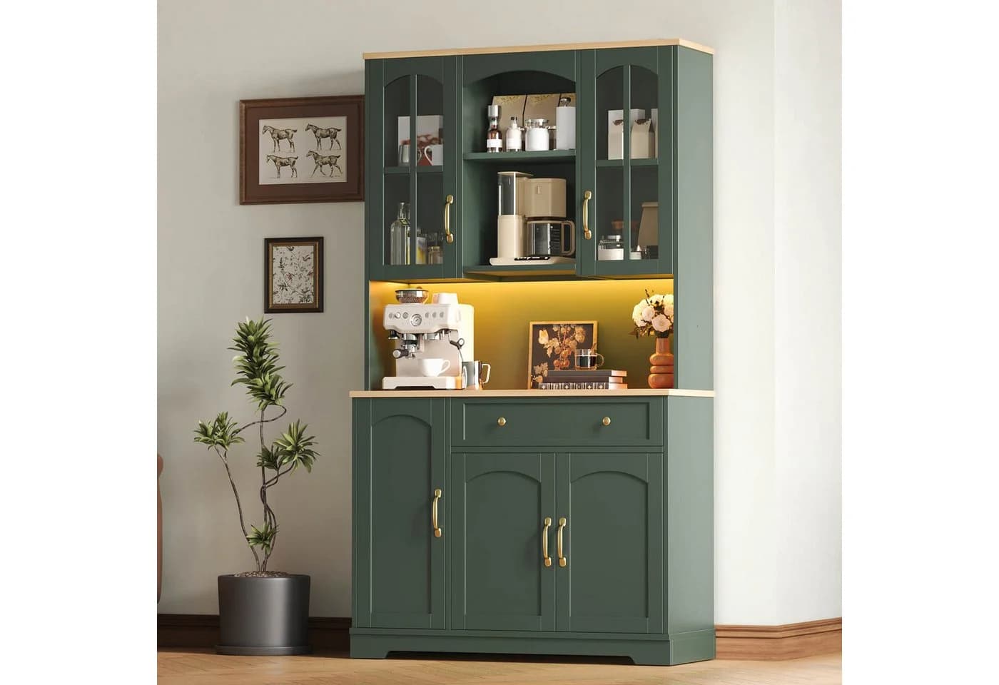 Flieks Küchenbuffet Retro Hochschrank Glasvitrine Grün - Bild 5