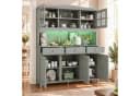 Flieks Küchenbuffet Hochschrank Graugrün mit Glastüren und LED-Beleuchtung Bild 3