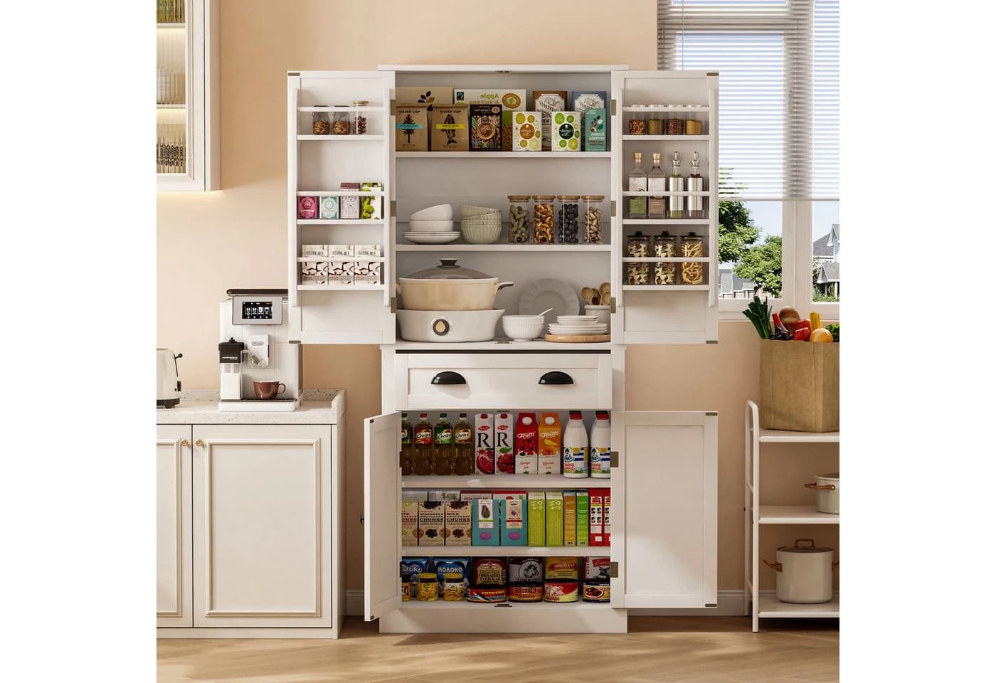 Flieks Mehrzweckschrank 4 Türen 1 Schublade Weiß/Schwarz - Bild 2