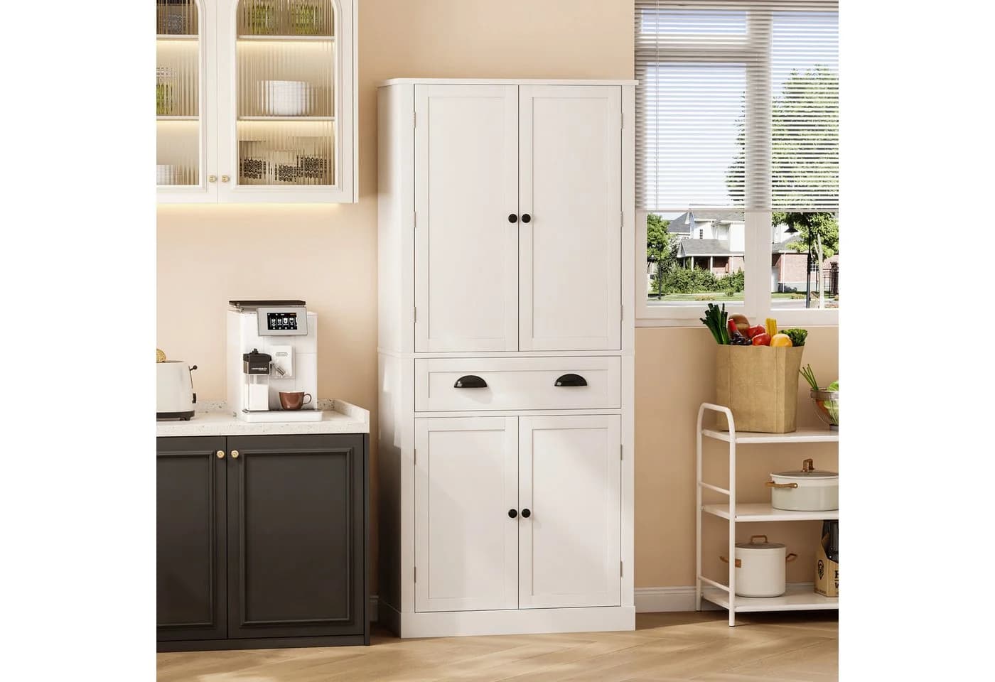 Flieks Mehrzweckschrank 4 Türen 1 Schublade Weiß/Schwarz - Bild 3