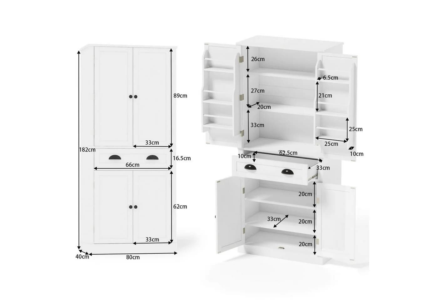 Flieks Mehrzweckschrank 4 Türen 1 Schublade Weiß/Schwarz - Bild 5
