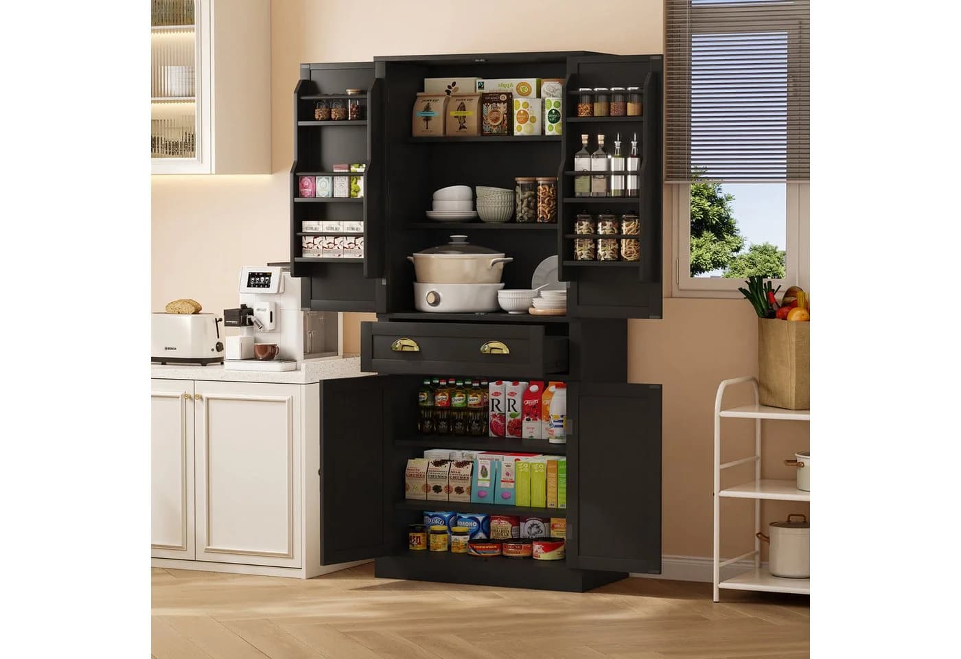 Flieks Mehrzweckschrank 4 Türen Weiß/Schwarz mit Schublade - Bild 2