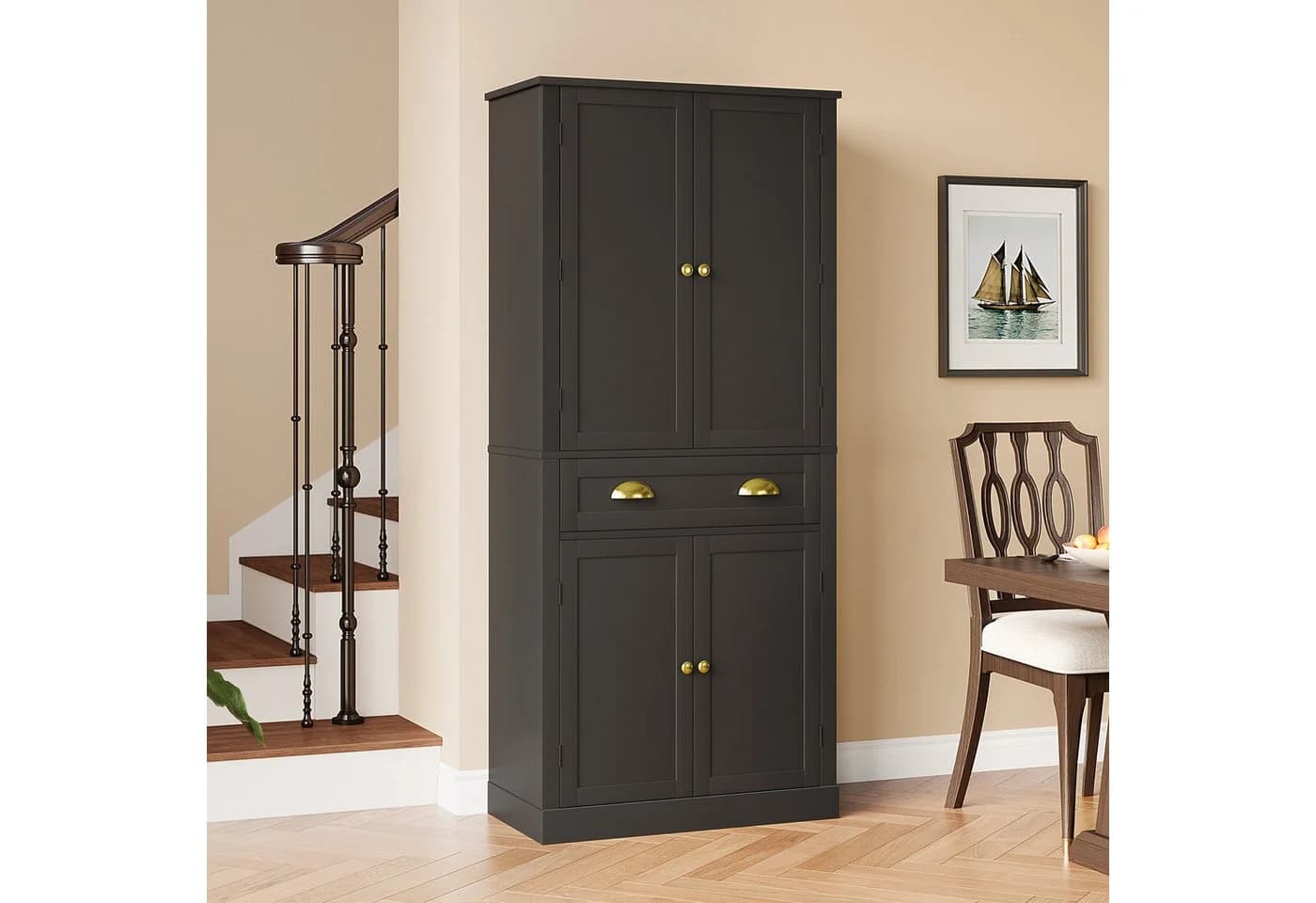 Flieks Mehrzweckschrank 4 Türen Weiß/Schwarz mit Schublade - Bild 3
