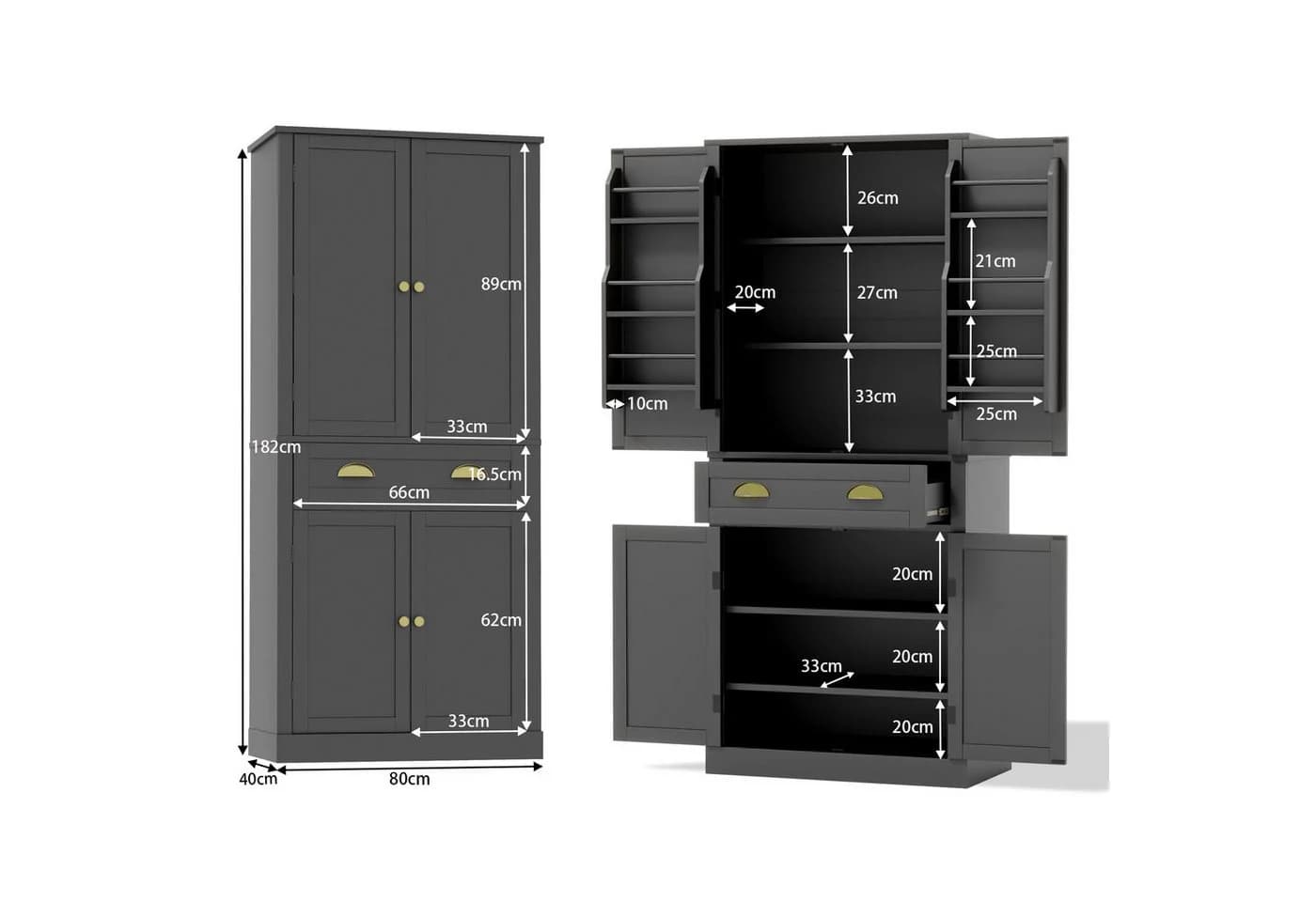 Flieks Mehrzweckschrank 4 Türen Weiß/Schwarz mit Schublade - Bild 5