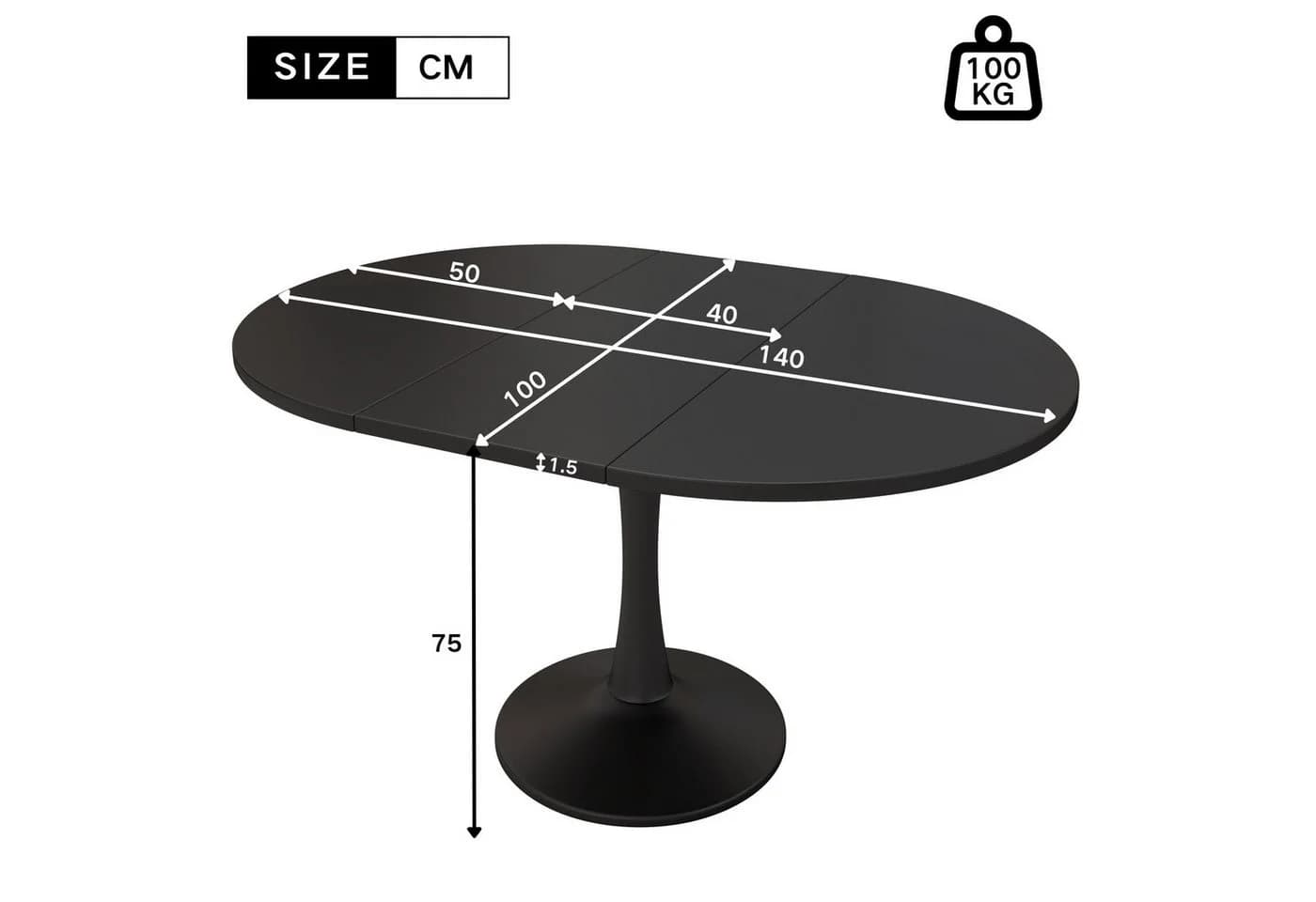 Flieks Esstisch Ausziehbar 100-140cm Weiß/Schwarz - Bild 4