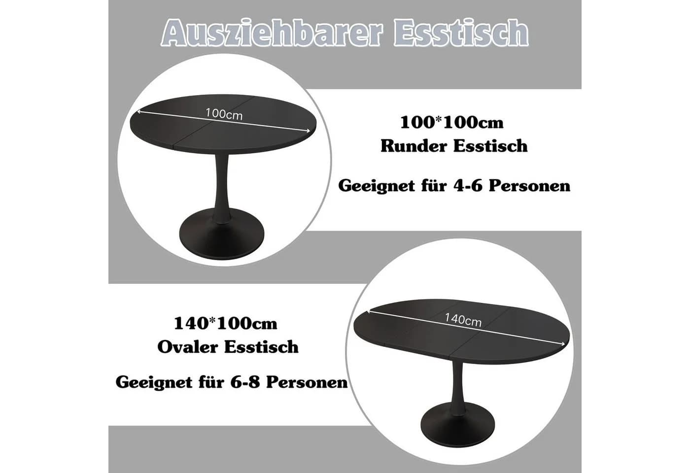 Flieks Esstisch Ausziehbar 100-140cm Weiß/Schwarz - Bild 5