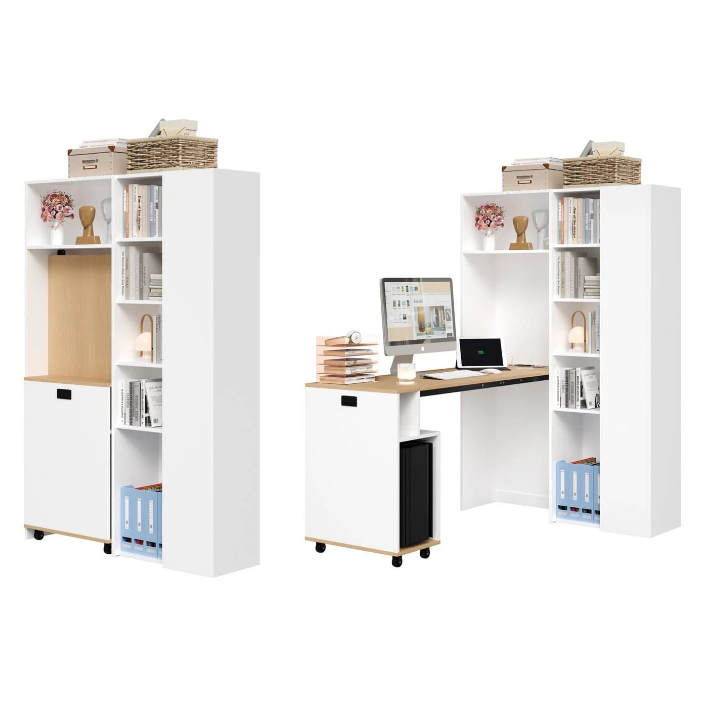 Flieks Regal-Schreibtisch Weiß mit Steckdose, USB & ausziehbarer Tischplatte - Bild 4
