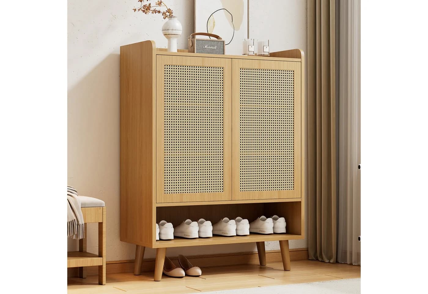 Flieks Schuhschrank mit Rattan-Türen und Massivholzbeinen - Bild 2