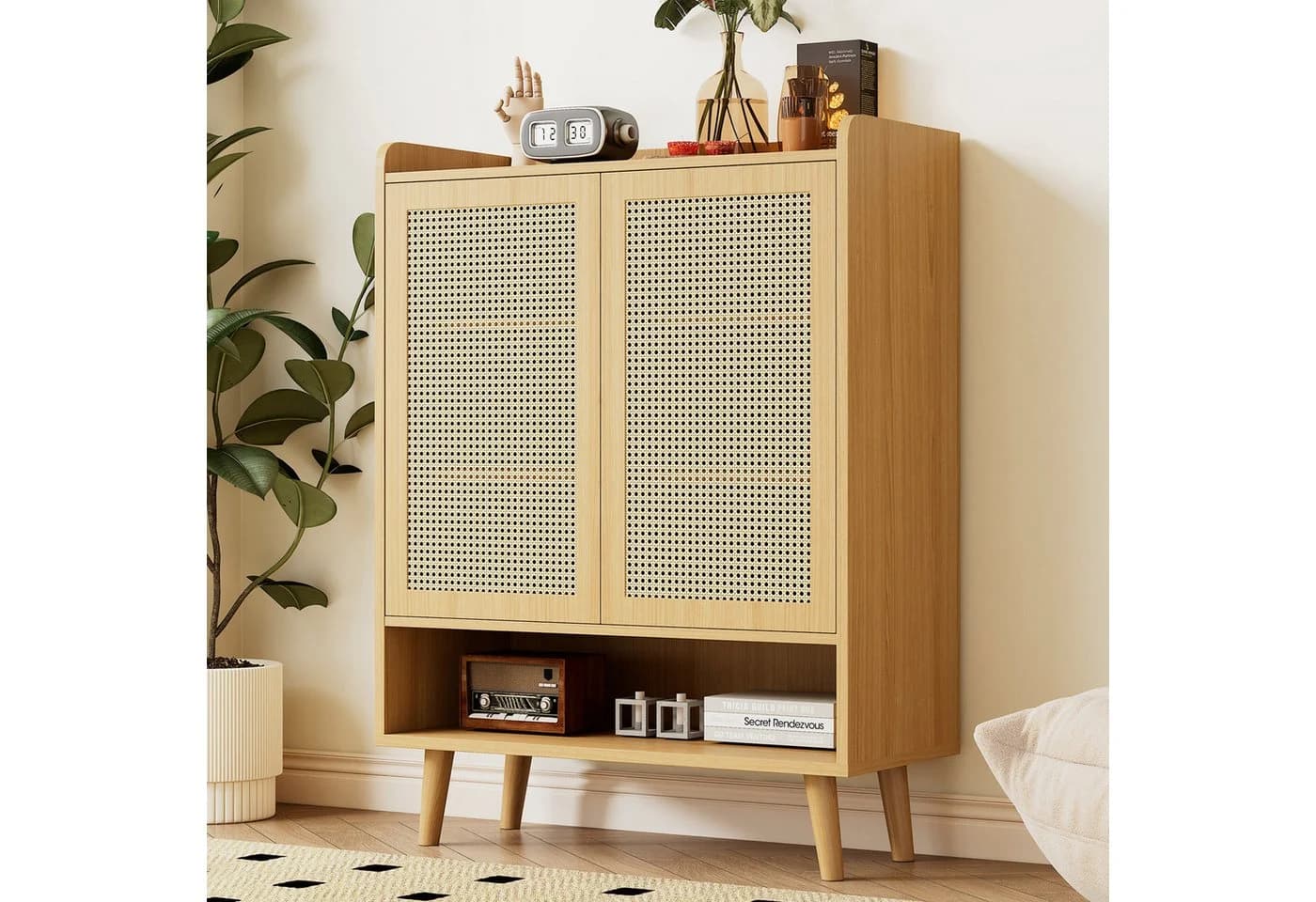 Flieks Schuhschrank mit Rattan-Türen und Massivholzbeinen - Bild 3