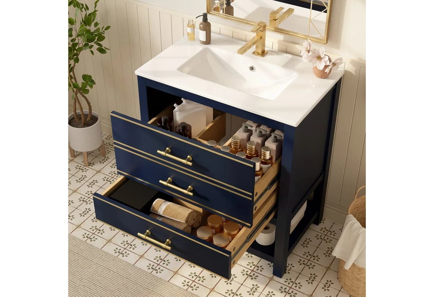 Flieks Waschtischunterschrank mit Waschbecken 76x46,5x86 cm Blau