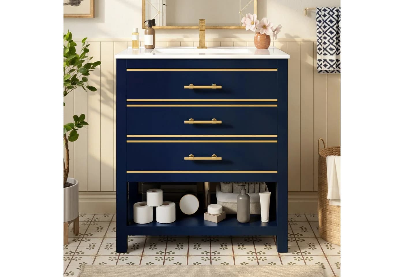 Flieks Waschtischunterschrank mit Waschbecken 76x46,5x86 cm Blau - Bild 2