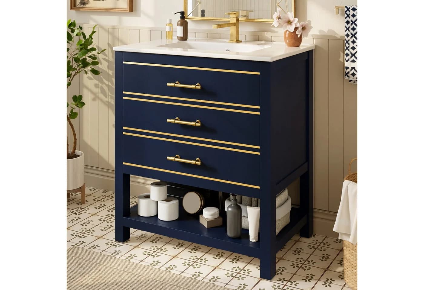 Flieks Waschtischunterschrank mit Waschbecken 76x46,5x86 cm Blau - Bild 4