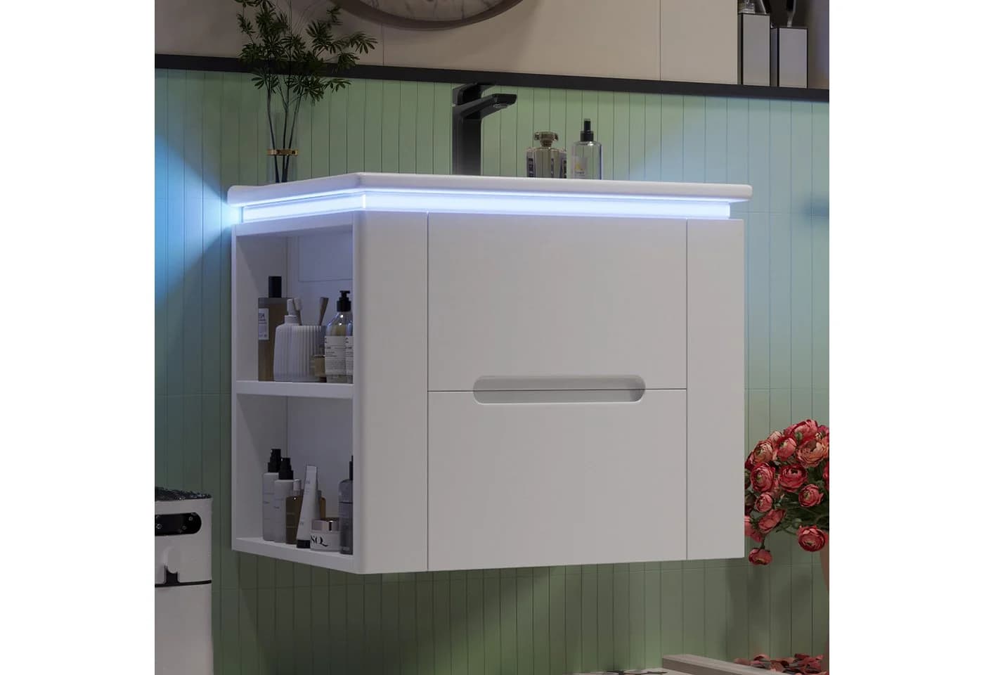 Flieks Waschtisch Waschbeckenunterschrank mit LED-Radarsensor inkl. Waschbecken