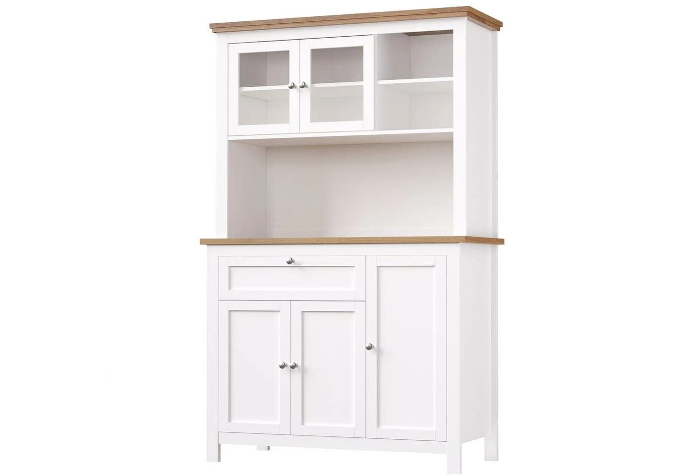 Flieks Küchenbuffet Hochschrank weiß mit LED-Beleuchtung und Glastüren - Bild 4